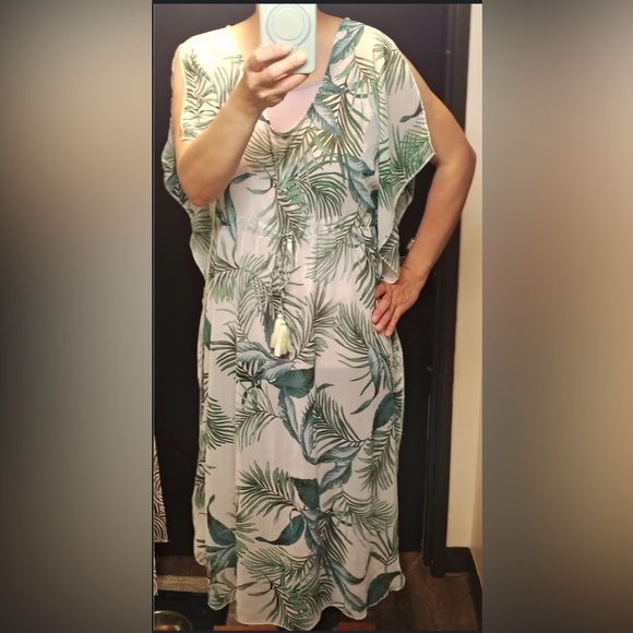 Kona Sol Other - Kona Sol Swimsuit Kaftan Cover Up Small Tropical With Palm Leaf Sheer